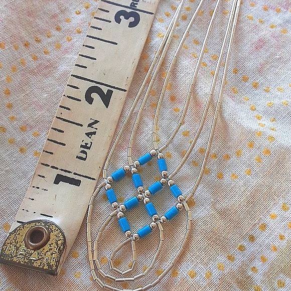 💙 Southwestern Liquid Silver Sterling + Turquoise Bead Necklace, Vintage Beauty - Picture 3 of 8